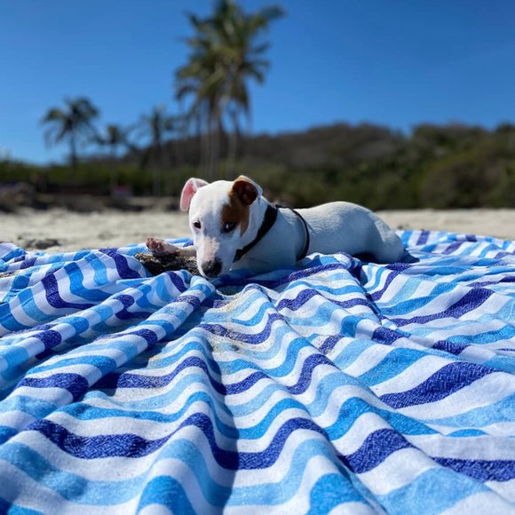 Las Bayadas Blue Striped Beach Towel Blanket La Esther NWT - Picture 2 of 7
